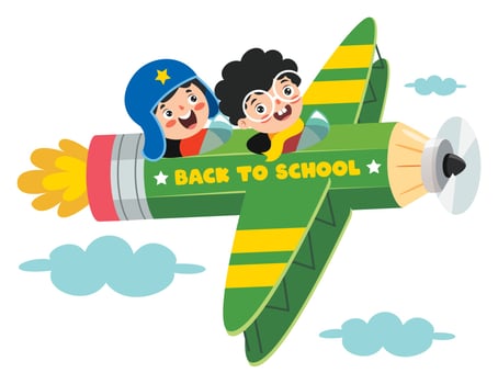 Funny Kids Flying On Colorful Pencil vector