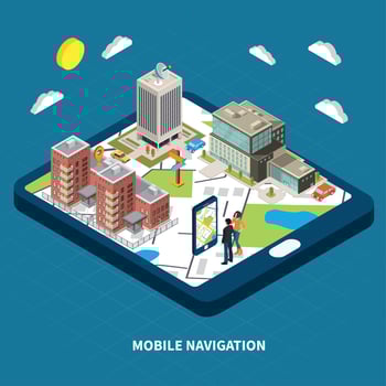 Mobile Navigation Isometric Illustration Vector Illustration