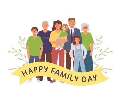 A large family stands together vector