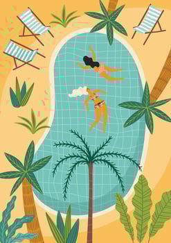 Vector illustration of tropical beach and swimming pool