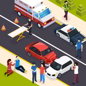Emergency Team Isometric Composition Vector Illustration