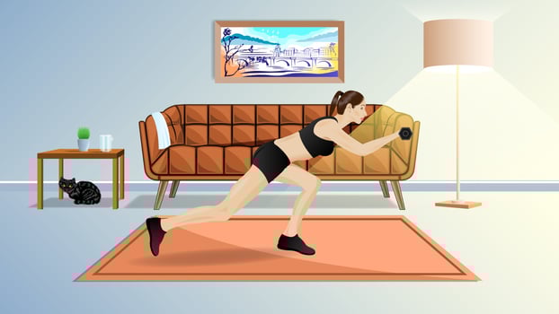 fitness women in room cartoon style vector