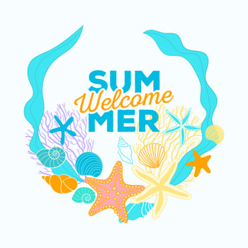 Summer banner with season details on wave background vector