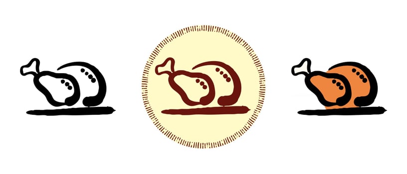 Outline and colored and retro symbols of baked turkey vector