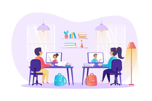 Distant learning and online education concept vector illustration of people characters in flat design