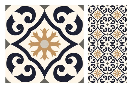 vintage tiles patterns antique seamless design vector