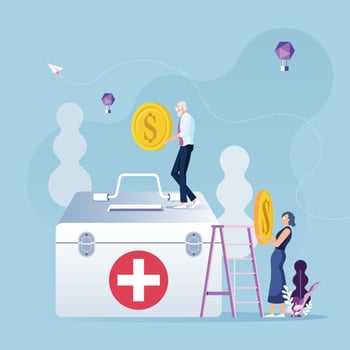 Elderly savings concept. Elderly employee savings money for Medical Treatment vector