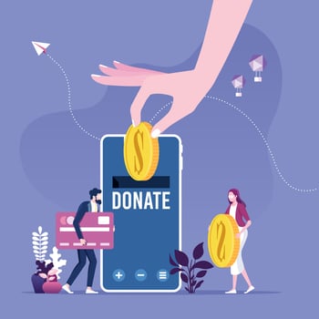 Donating money by online payments. Charity fundraising concept vector