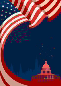 Poster with american flag and silhouette of Capitol vector