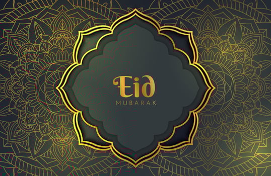 Luxury black gold background banner with islamic arabesque mandala ornament Eid mubarak design template vector