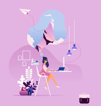 Businesswoman dreaming to success vector