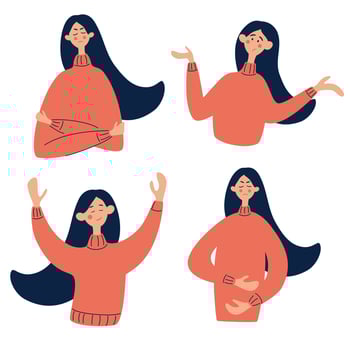 Set of different emotions young beautiful woman. Sadness, surprise, joy, pain. vector