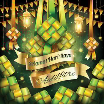 Selamat Hari Raya Aidilfitri with Ketupat vector