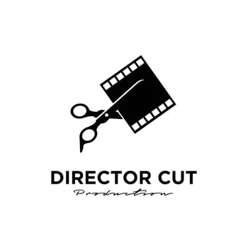 Director cut behind the scene editing Studio Movie Video Cinema Film Production vector logo design icon illustration