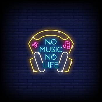 No Music No Life Neon Signs Style Text Vector