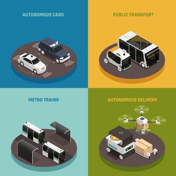 Autonomous Vehicles Isometric Design Concept Vector Illustration