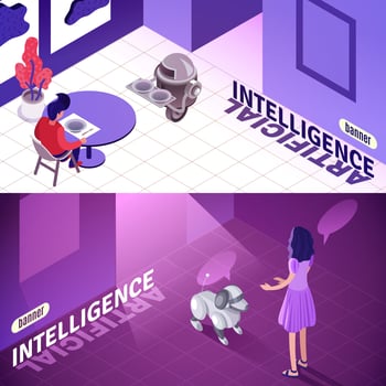 Artificial Intelligence Isometric Banners Vector Illustration