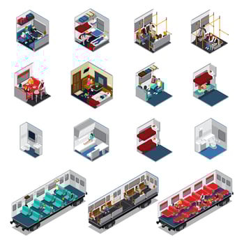 Train Interior Isometric Set Vector Illustration