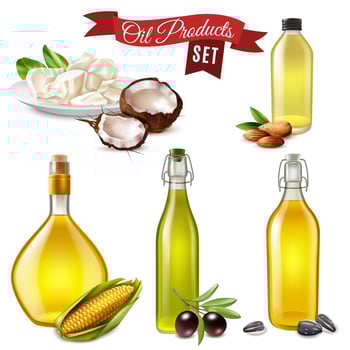 Realistic Oil Product Set Vector Illustration