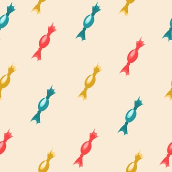 Pattern with christmas colorful candies on beige background vector