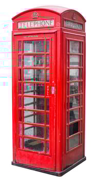 Typical red british telephone booth isolated on white photo