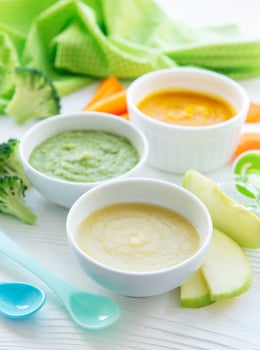 Assortment of fruit and vegetable puree photo