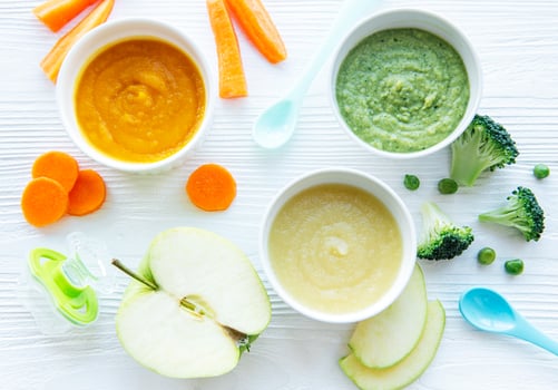 Assortment of fruit and vegetable puree photo