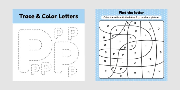 Coloring book letter for kids Worksheet for preschool kindergarten and school age Trace line Write and color P vector