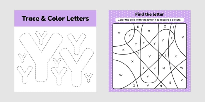 Coloring book letter for kids Worksheet for preschool kindergarten and school age Trace line Write and color Y vector