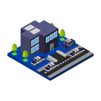 Isometric Police Station On White Background vector