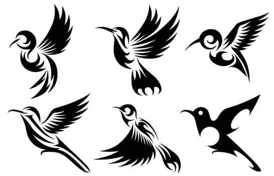 Line art Vector illustration six image set of flying hummingbirds Suitable for making logos