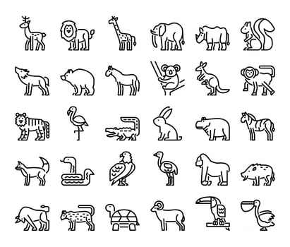 wild animals outline vector icons