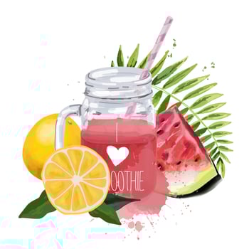 I love smoothie Smoothie jar with tropical leaf watermelon and oranges vector