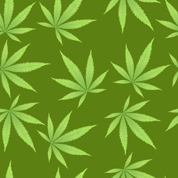 Cannabis leaves on green background seamless pattern Green cannabis leaves isolated on green vector