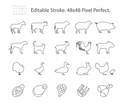 Farm animals  Meat Related Vector Line Icons
