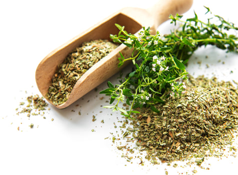 Fresh and dry thyme on white background photo