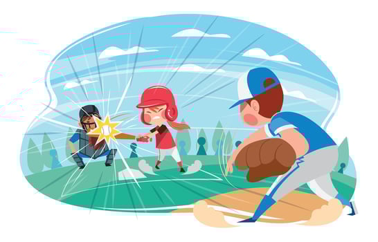 Kids in Uniform Playing Softball at The Summer Field vector