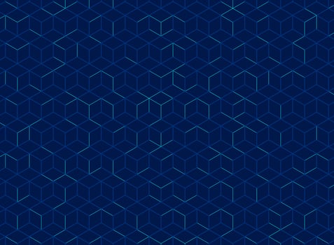 Abstract cube pattern on dark blue background. Digital geometric lines square mesh. vector