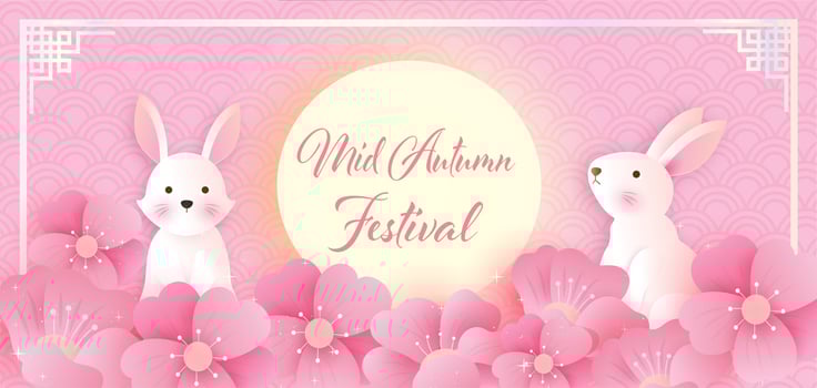 Mid autumn festival banner and card in papercut style vector