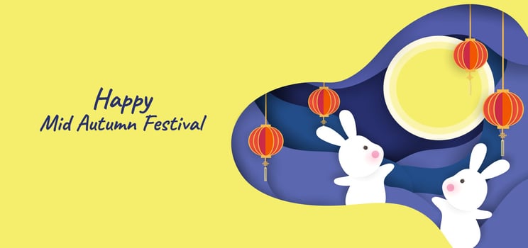 Mid autumn festival banner in paper cut atyle vector