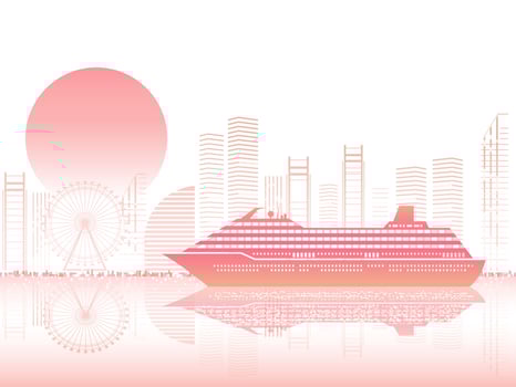 Cruise Liner And Cityscape At Sunset Or At Dawn With Text Space vector
