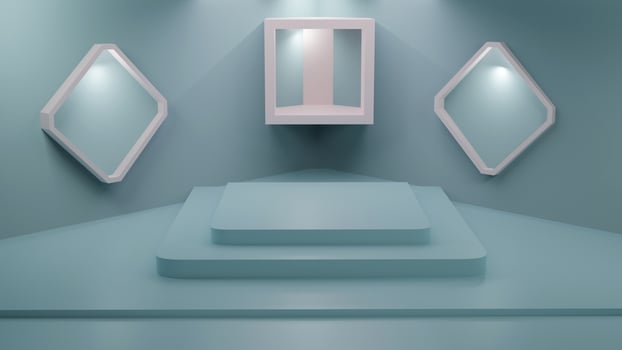 3d rendering of pastel blue merchandise display photo