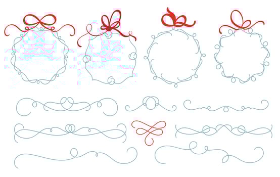 Set of christmas hand drawn vector wreath and divider. Illustration of vintage decorative kit of christmas elements with place for text. Perfect for x-mas invitations, greeting cards, blogs, posters. Merry xmas and happy new year