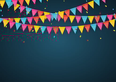Banner with garland of flags and ribbons Holiday Party background for birthday party carnaval vector