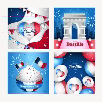 Set of Happy Bastille Day Card vector