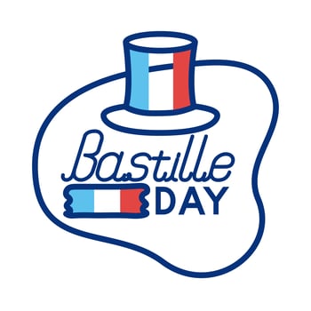 tophat with france flag and bastille lettering line style vector