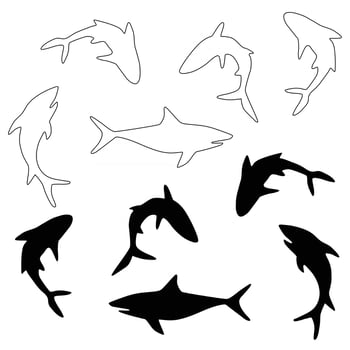 shark black silhouettes and digital stamps vector