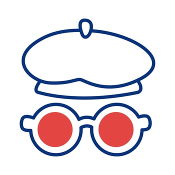 French style beret and glasses line style vector