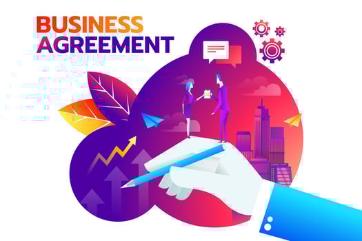 businessman and businesswoman shaking hand and agree to sign contract after successful business discussion. Business agreement concept vector