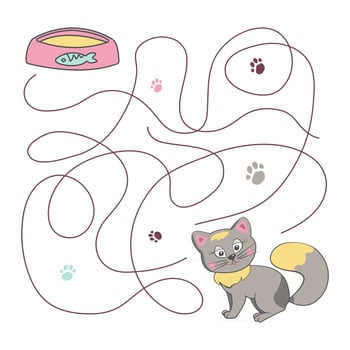 Cute cartoon cat maze game Labyrinth Funny game for children education Vector illustration